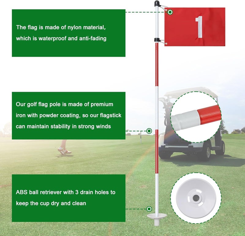 Dittoven Golf Flagstick, 6 Ft Golf Hole Flags for Putting Green, Double Sided Golf Pin Flag for Yard with 5-Section Pole and Ball Retriever, 3 Pack (Number1/2/3) - Image 3